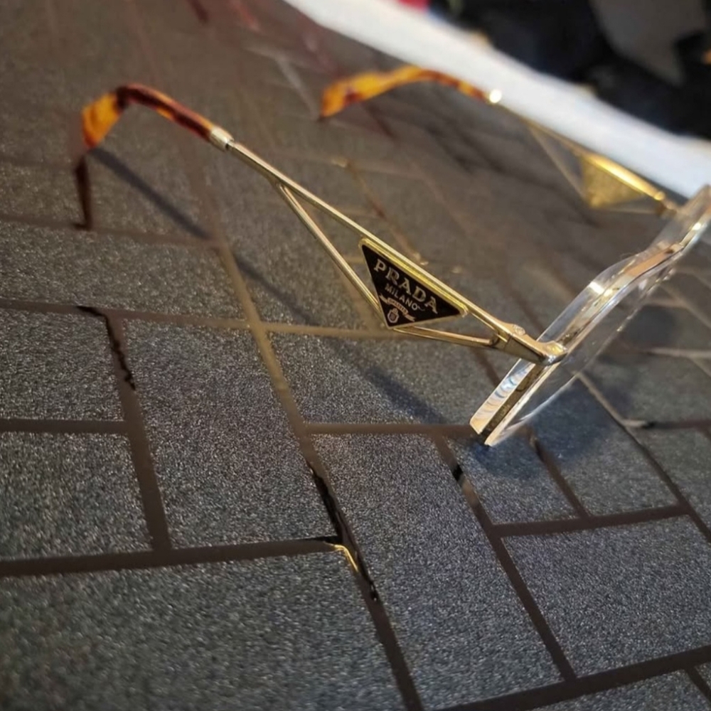 Prada Men's Glasses with Gold and Brown Accents